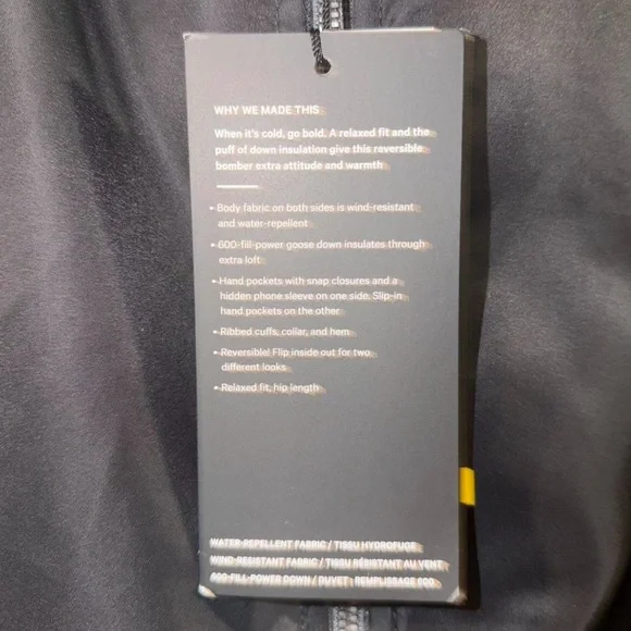 NWT Men's Lululemon Black Quilted Reversible Down Puffer Jacket Size Large - Picture 9 of 9